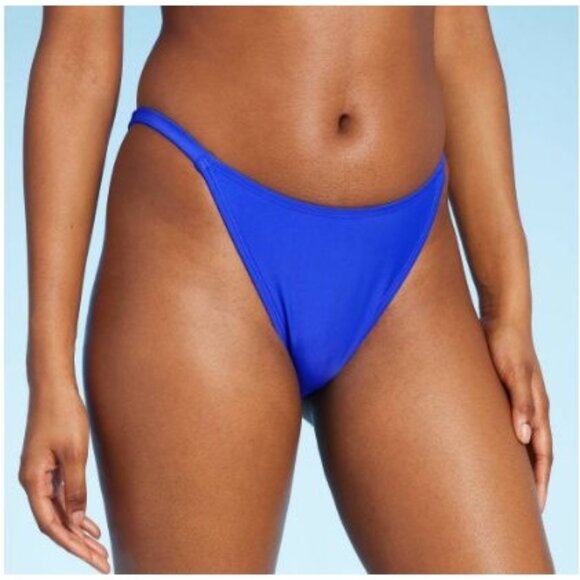 Wild Fable Women's Side Tab Cheeky High Leg Bikini Bottom Blue Size XXS - Picture 1 of 4